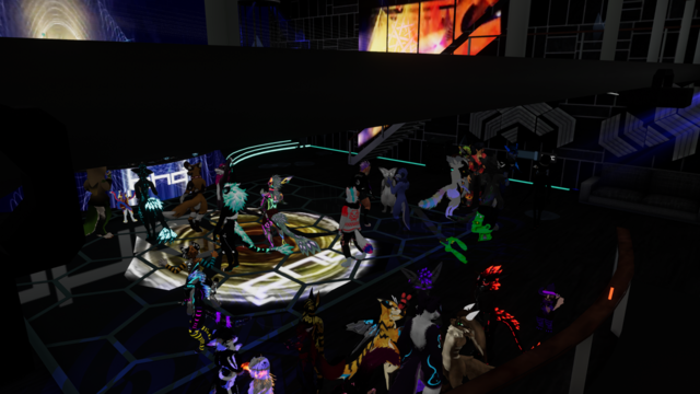 3rd person picture of PlaceHolder club. This time from the opposite side of the dance floor. I'm in the middle glowing red.