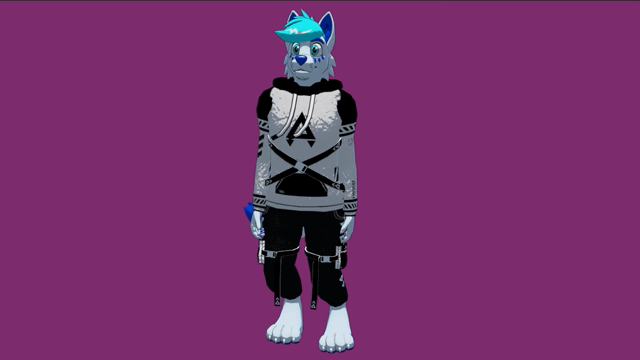 Recording of my VRChat avatar (white folf with cyan hair and blue details wearing black and white techwear-like clothing) doing the cabbage dance (or silly dancing from Mixamo, VRC's default dance, Tenna's dance, etc) with "It's TV time" playing.