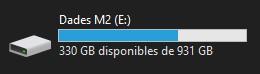 Screenshot of a 931GB M2 SSD with 330GB of free space.